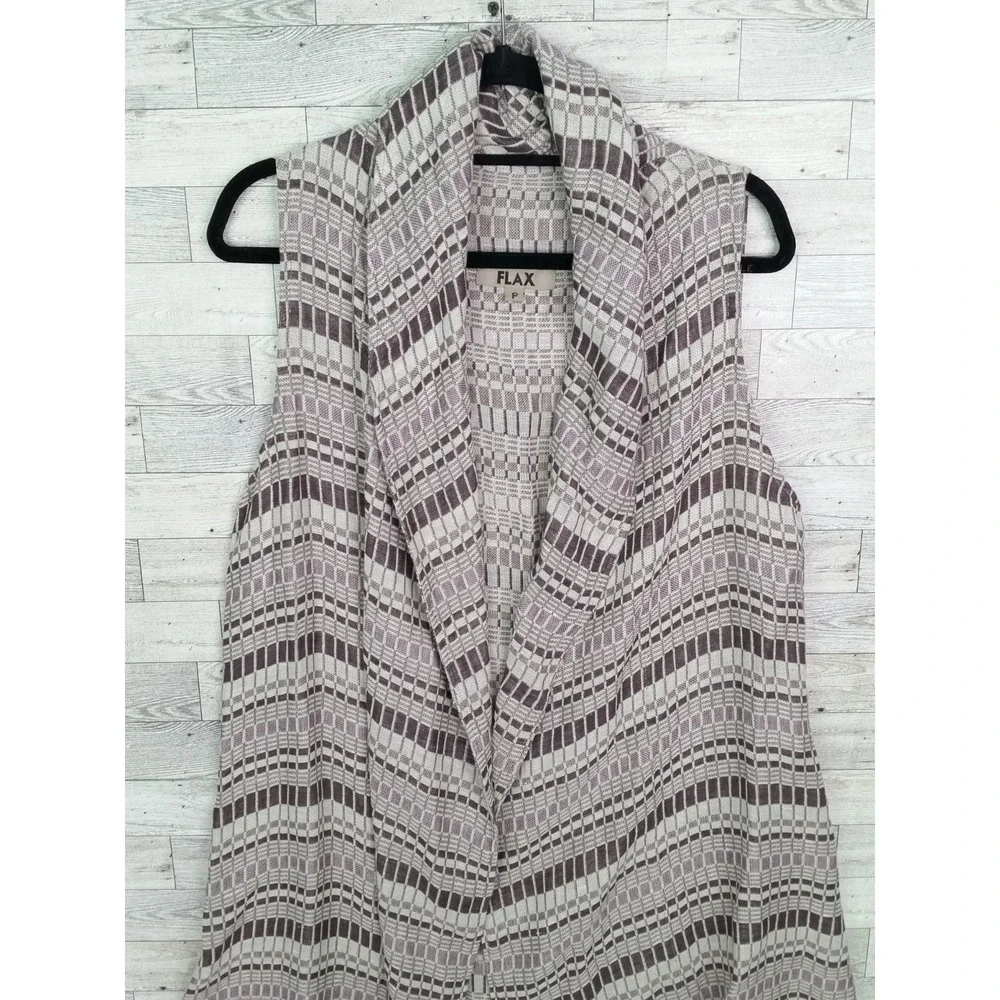 FLAX Linen Vest Loose Long Open Front Lagenlook Sleeveless Cardigan‎ Sz P 4/6